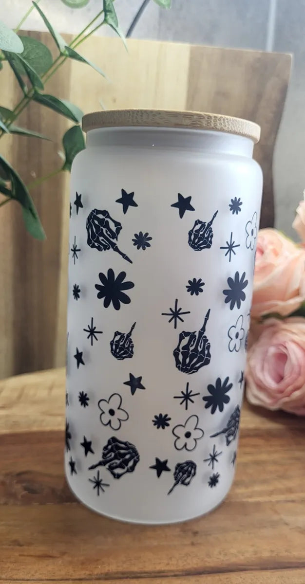I Give Enough Libbey Glass Can: Frosted 16oz Iced Coffee Cup