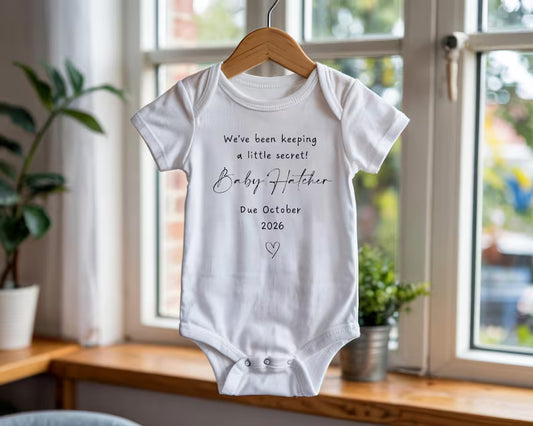 Baby Announcement Bodysuit, Keeping Little Secret, Personalised Vest