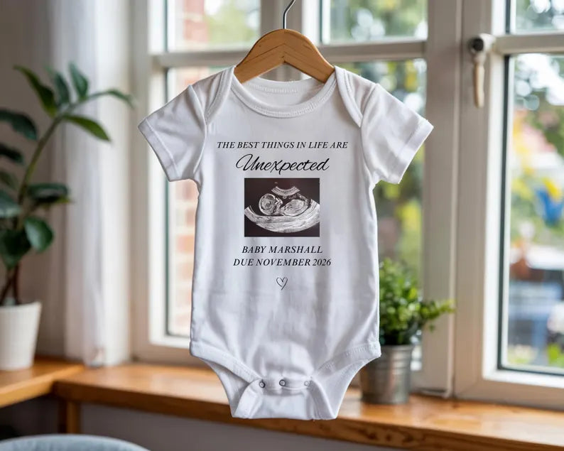 Personalised Baby Scan Announcement Vest, Custom Due Date, name Bodysuit