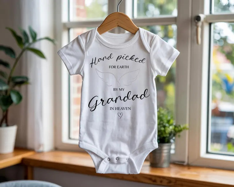 Baby Vest – Hand Picked for Earth by Grandad in Heaven, Pregnancy Announcement