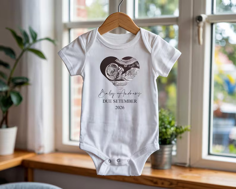 Personalised Baby Scan Announcement Vest, Custom Due Date, name Bodysuit