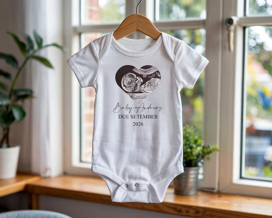 Personalised Baby Scan Announcement Vest, Custom Due Date, name Bodysuit
