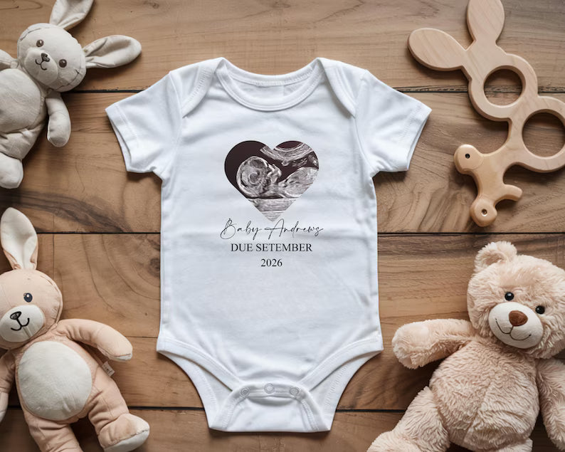 Personalised Baby Scan Announcement Vest, Custom Due Date, name Bodysuit