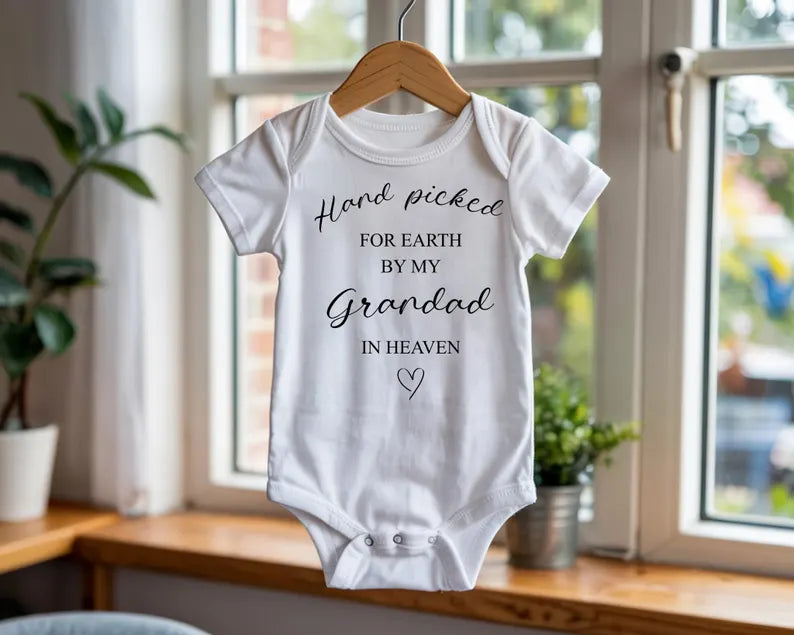 Baby Vest – Hand Picked for Earth by Grandad in Heaven, Pregnancy Announcement