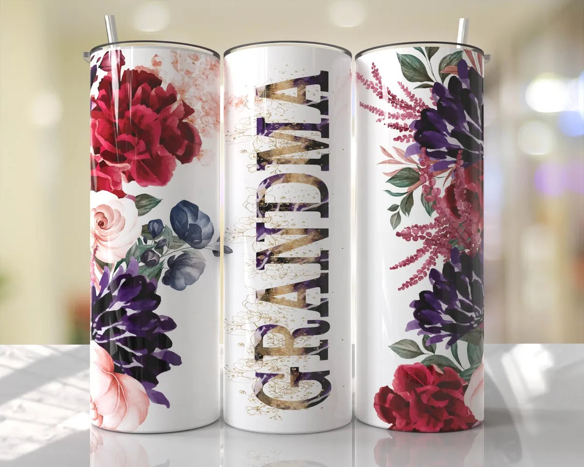 Floral Mum Tumbler: Red and Purple 20oz Skinny Tumbler