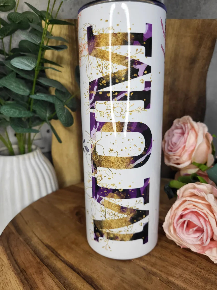 Floral Mum Tumbler: Red and Purple 20oz Skinny Tumbler