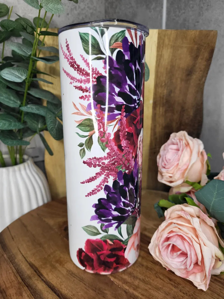 Floral Mum Tumbler: Red and Purple 20oz Skinny Tumbler