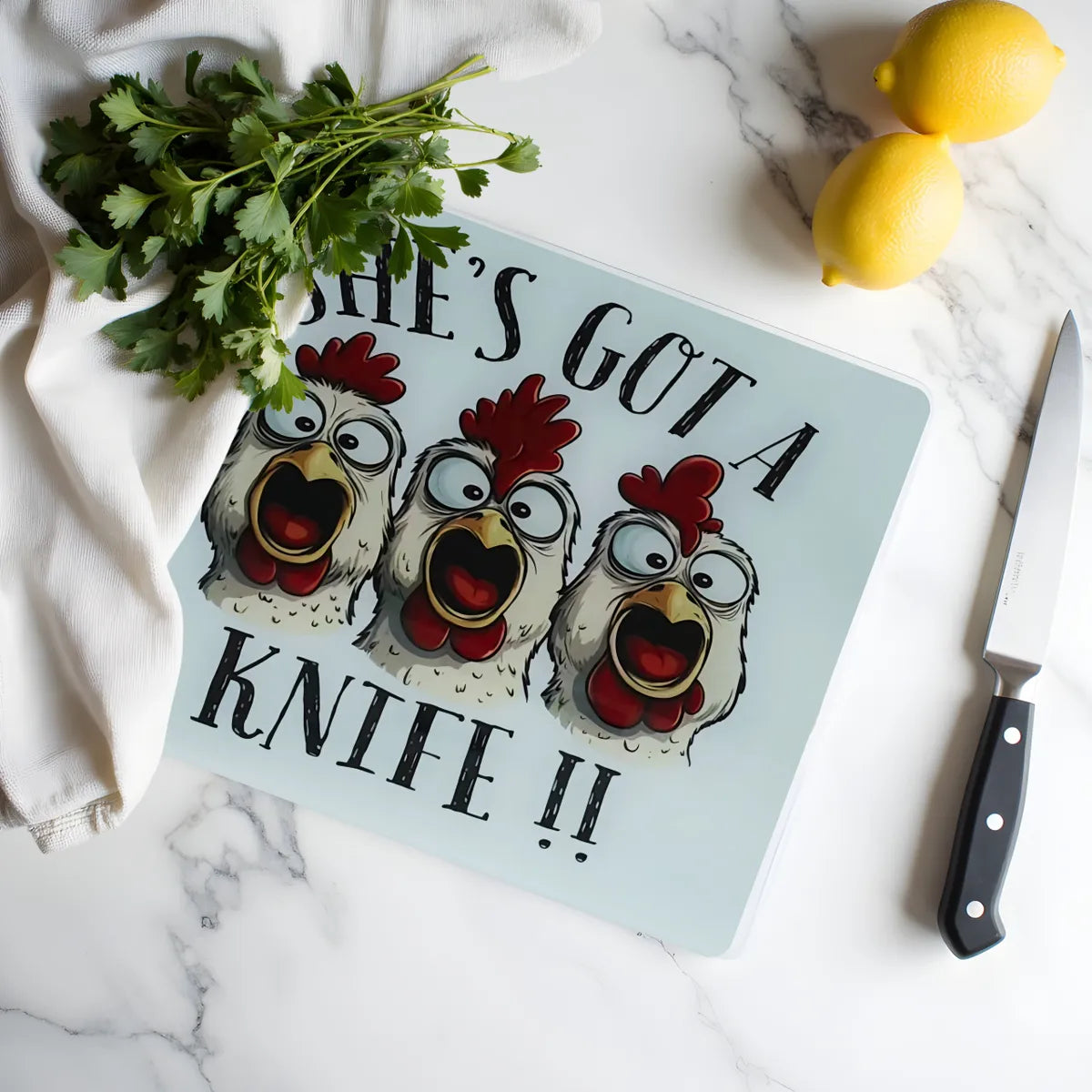 She's Got A Knife Glass Cutting Board