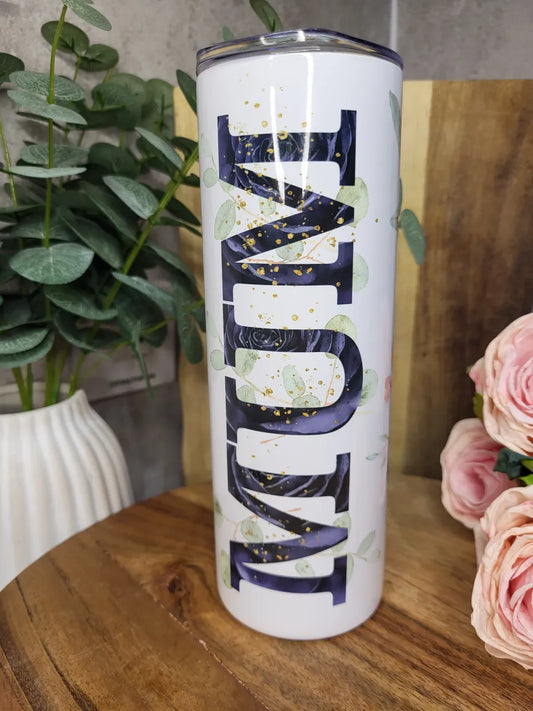 Floral Mum Tumbler: Navy Blue & Blush Pink, 20oz Skinny Insulated