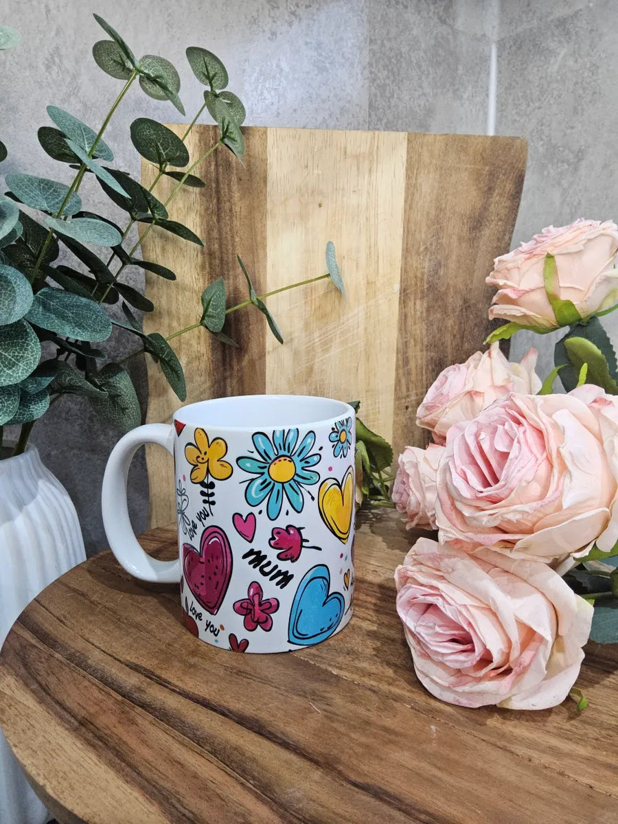 Love You Mum Mug: Floral Ceramic Coffee Mug